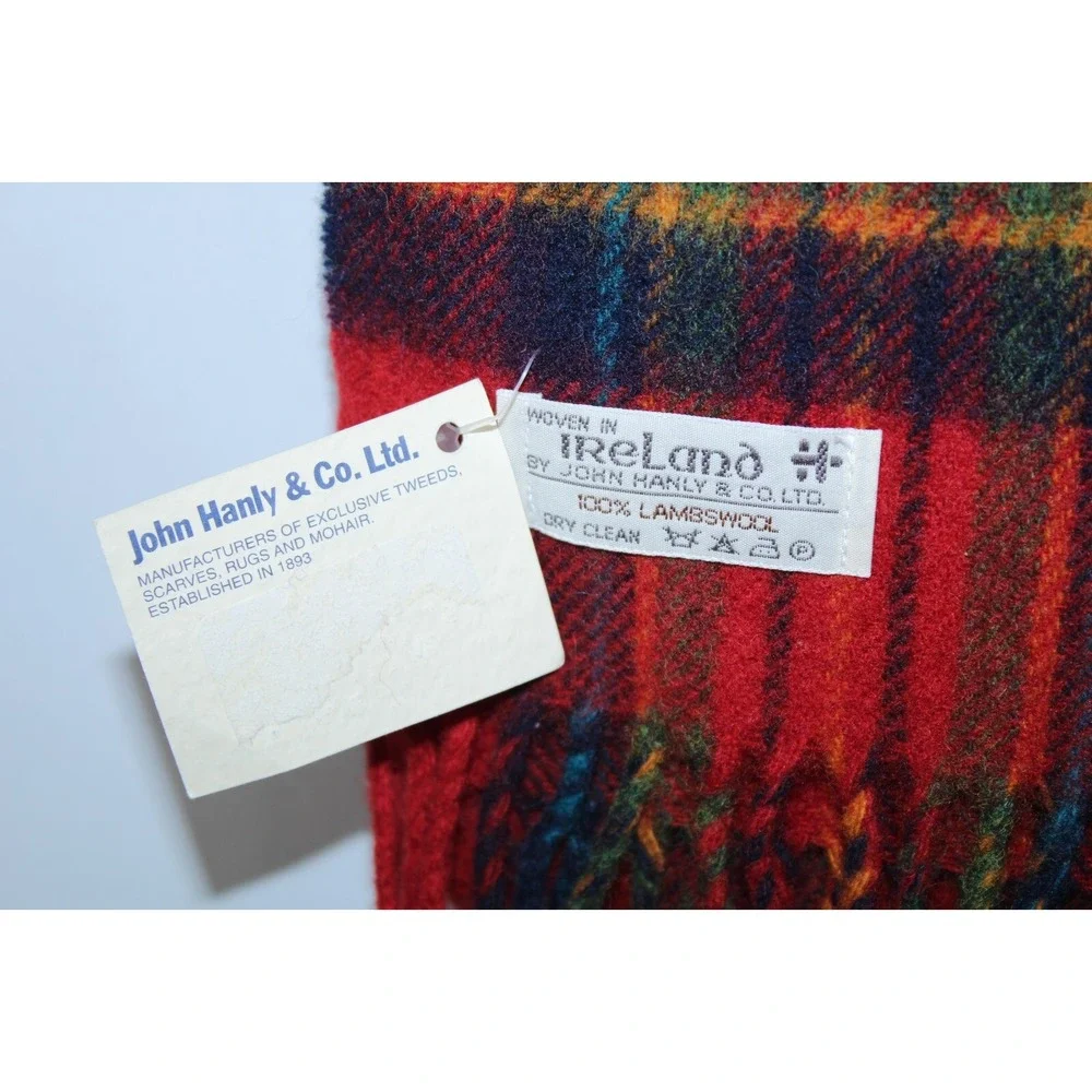 NWT John Hanly Men's One Size 100% Lambswool Plaid Scarf